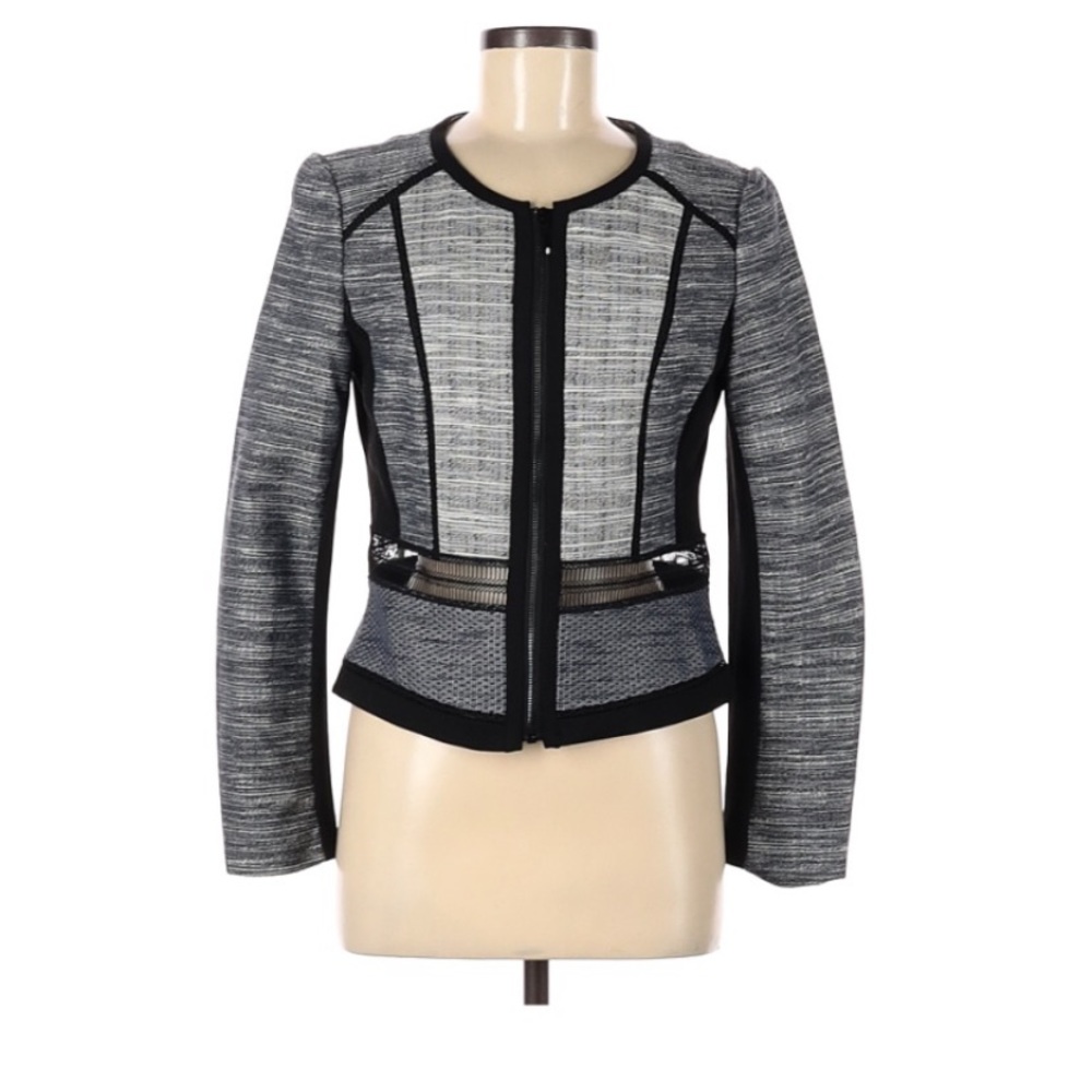 White House Black Market Structured Blazer Jacket Zipper Color Block Monochrome